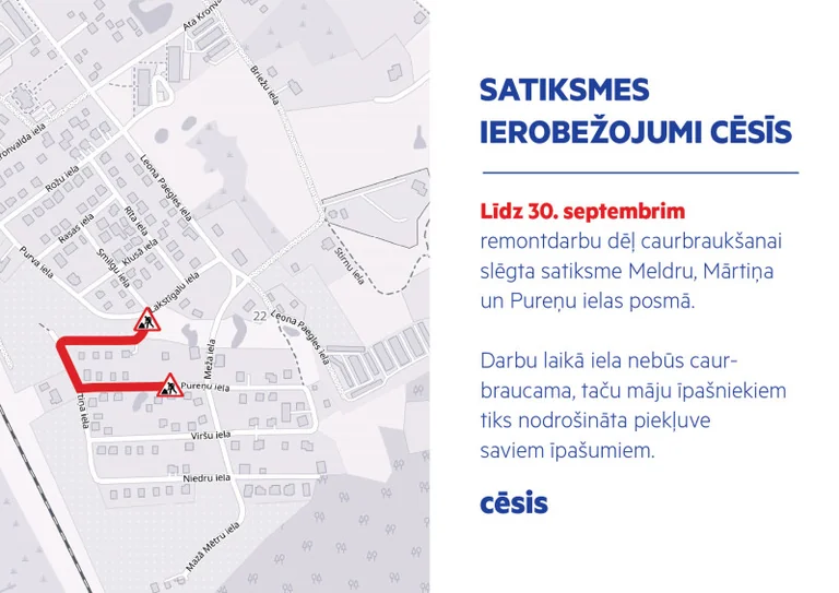 Cēsīs trīs ielu posmi nebūs caurbraucami līdz septembra beigām